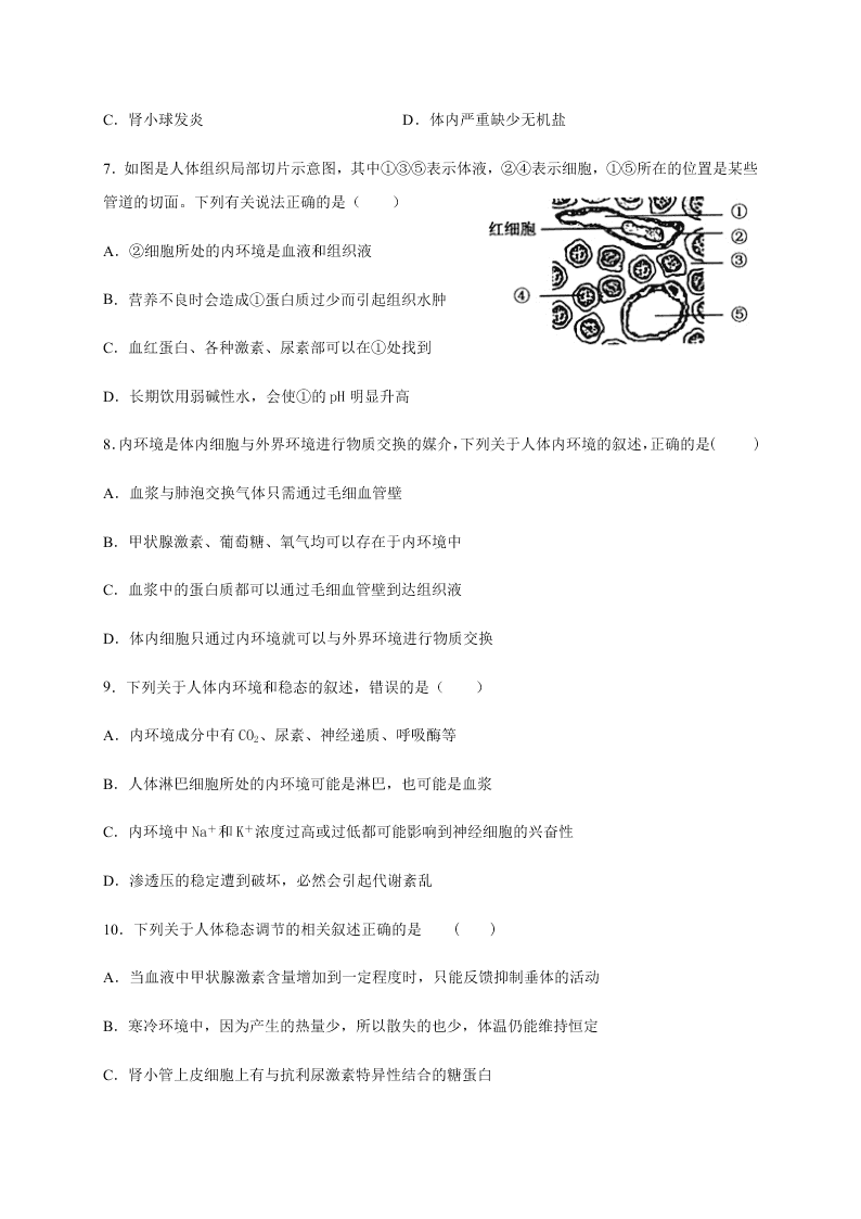 河北省邯郸市大名县第一中学2020-2021学年高二上学期生物月考试题（含答案）