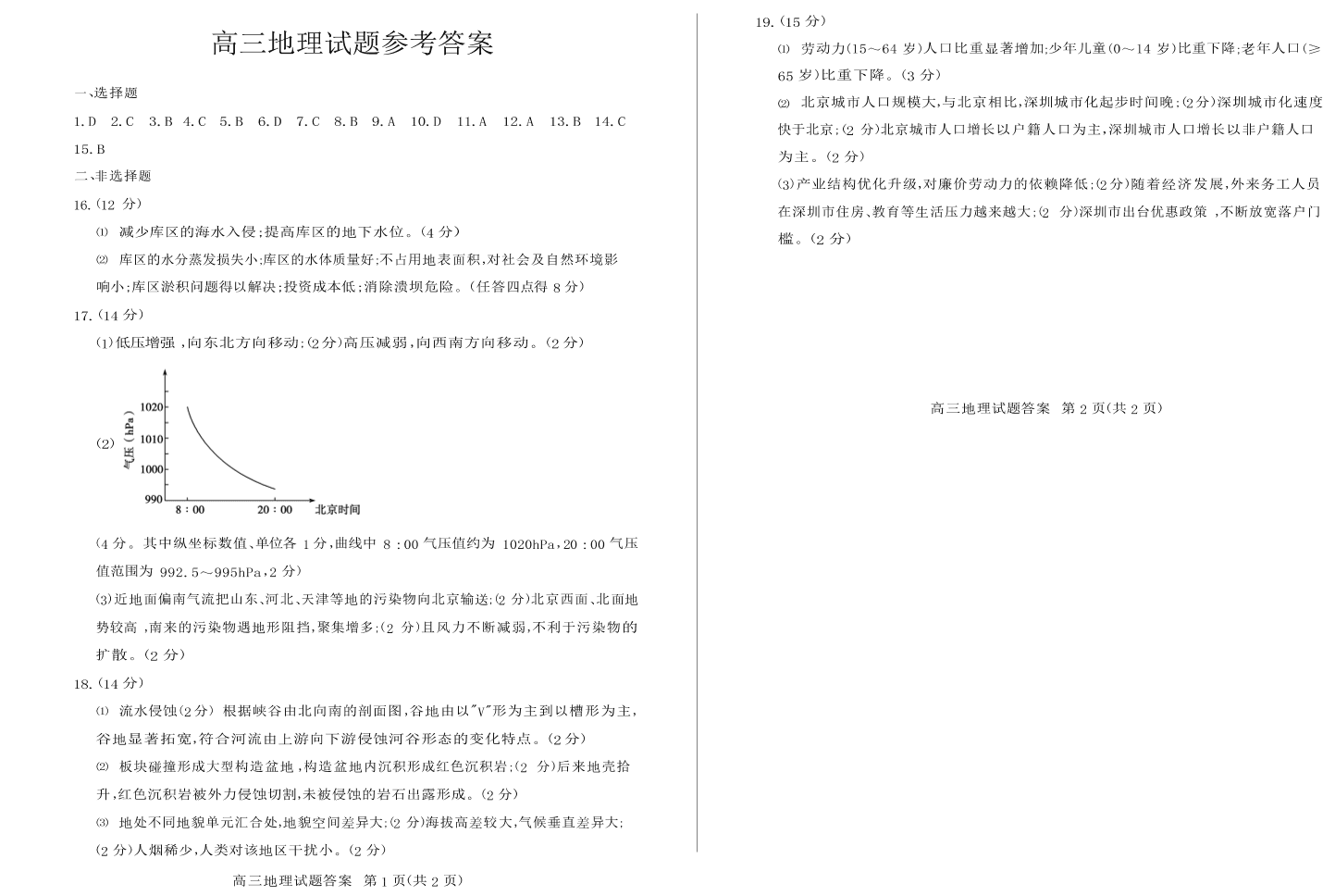 山东省德州市2021届高三地理上学期期中试题（Word版附答案）