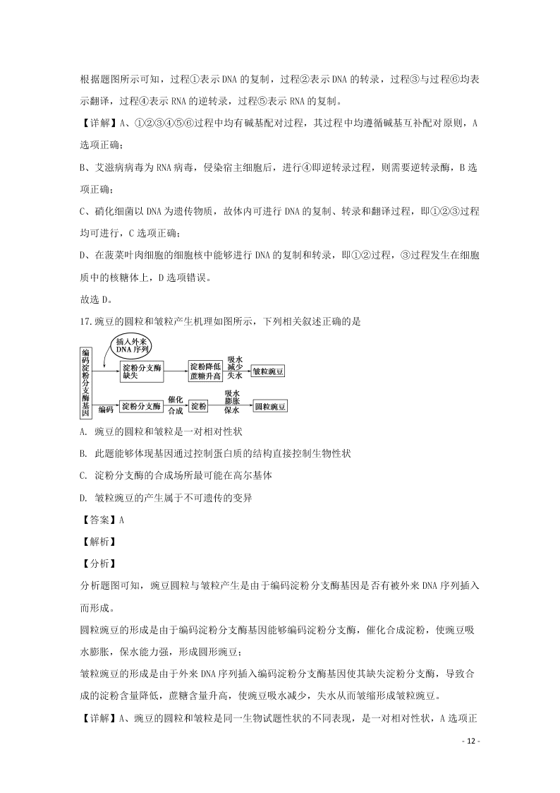 哈尔滨市第六中学2020学年度高二生物上学期期末考试试题（含解析）