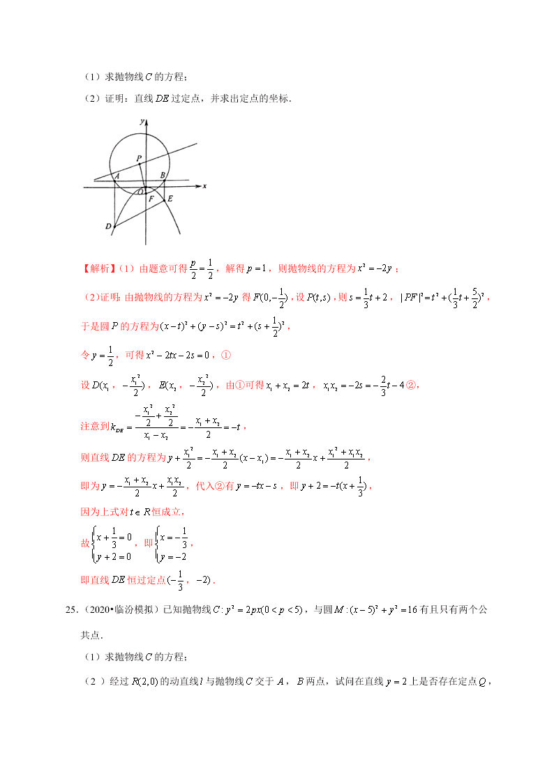 2020-2021学年高考数学（理）考点：抛物线