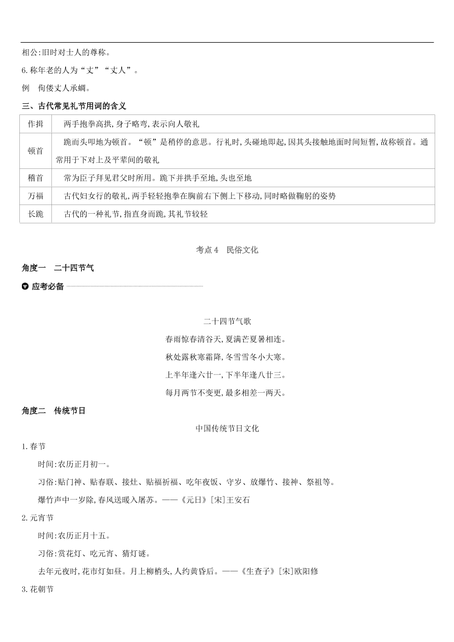 新人教版 中考语文总复习第一部分语文知识积累专题04传统文化