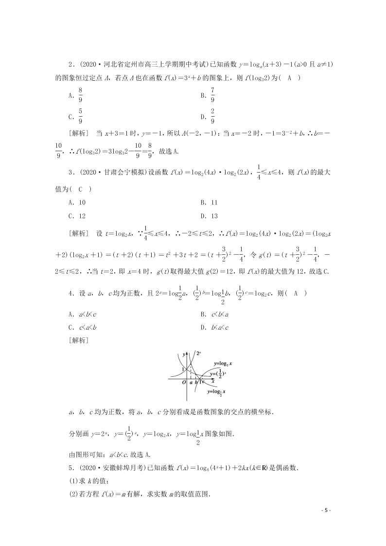 2021版高考数学一轮复习 第二章10对数与对数函数 练案（含解析）