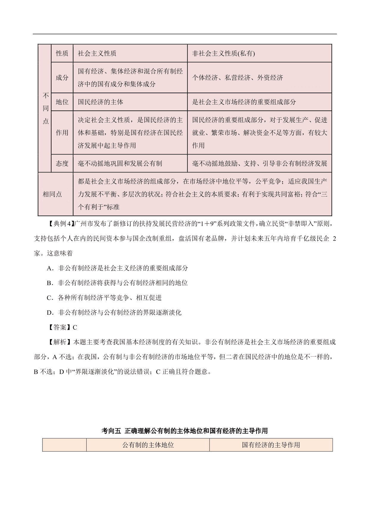 2020-2021年高考政治一轮复习考点：生产与经济制度