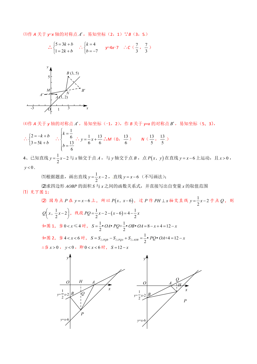 2020-2021学年北师大版初二数学上册难点突破13 一次函数中的将军饮马问题