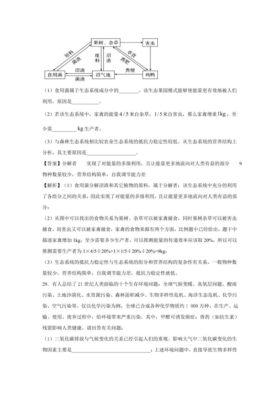 2020-2021学年高考生物精选考点突破专题15 生态系统及生态环境的保护