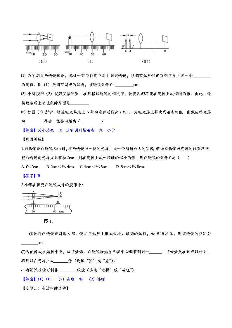 2020人教版初二物理重点知识专题训练：透镜及其应用
