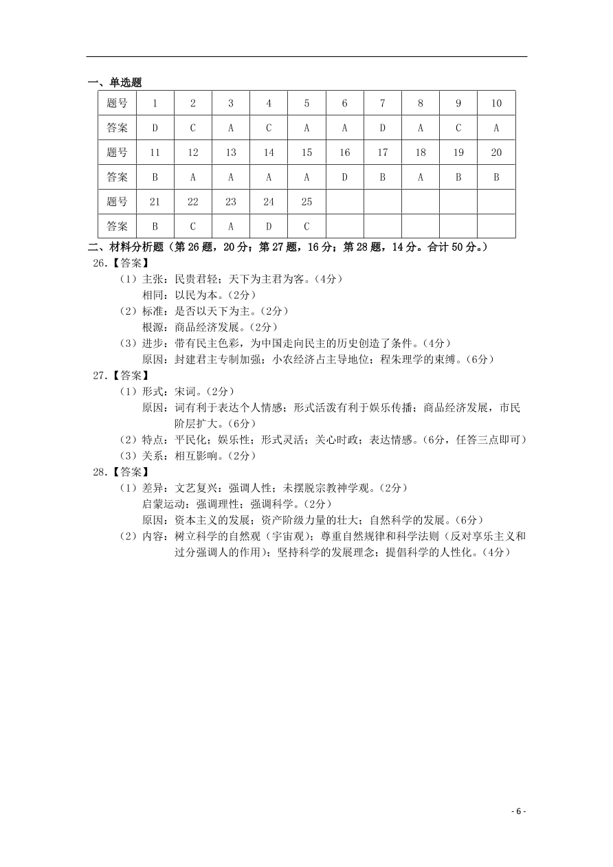 安徽省合肥九中2020-2021学年高二历史上学期第一次月考试题