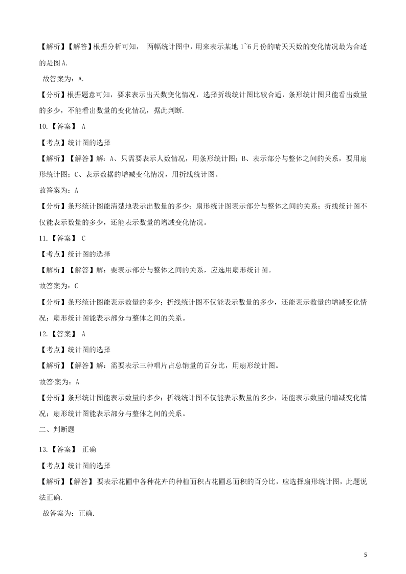 六年级数学上册专项复习七统计图的选择试题（带解析新人教版）