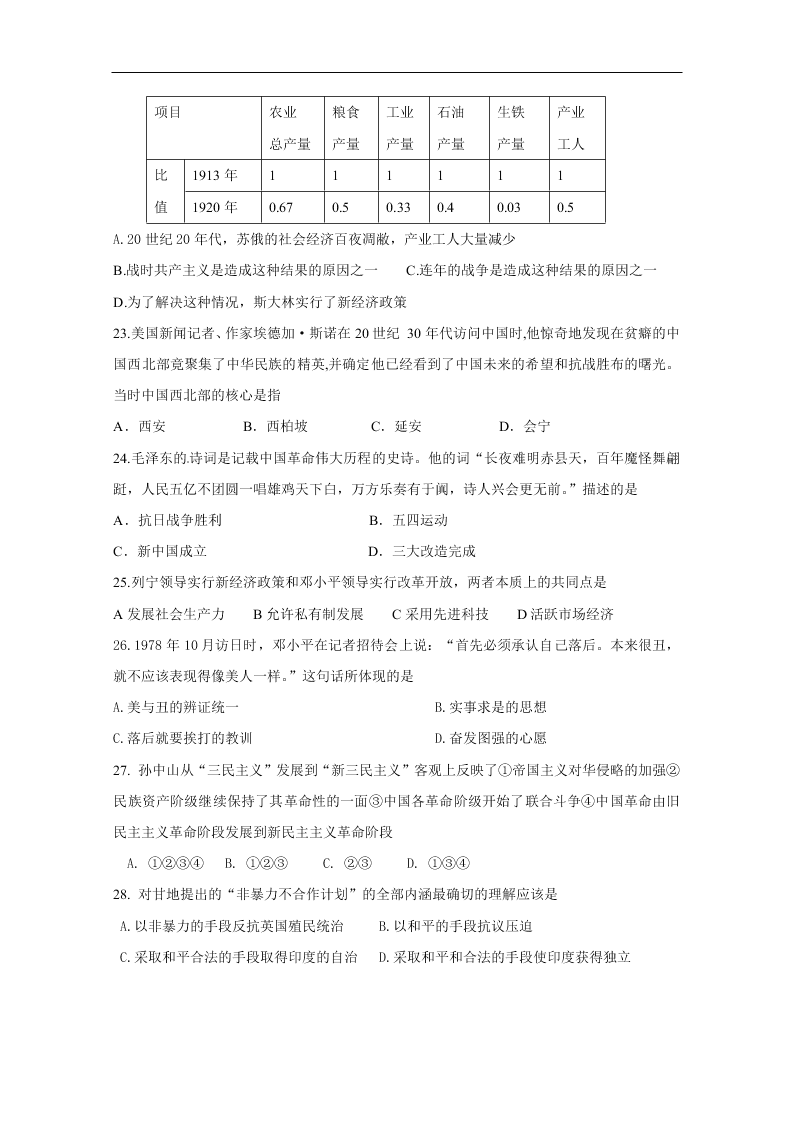 新高二历史学科暑假作业试题（答案）