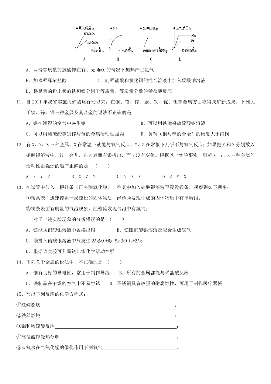 中考化学专题复习练习 单质专题练习卷