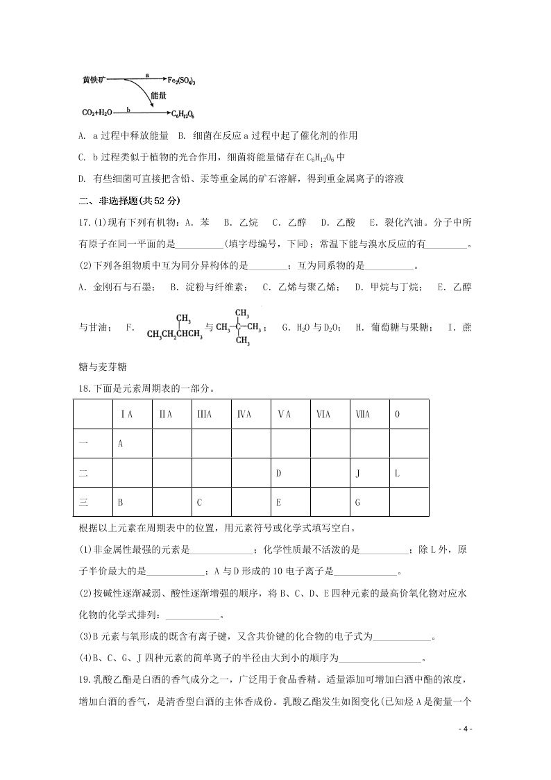 2020山西省运城市景胜中学高一化学下学期期末模考试题