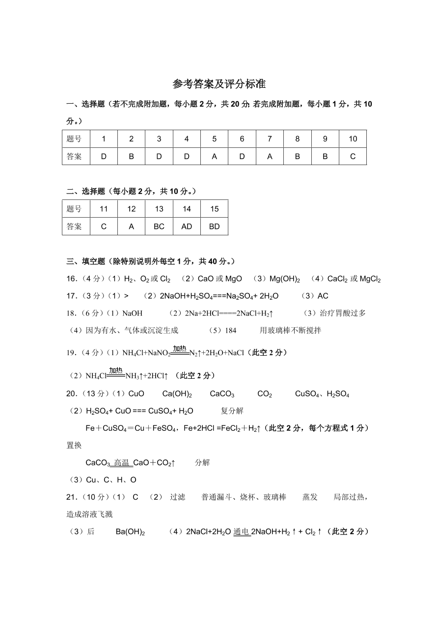 人教版 九年级化学下册第11单元测试卷