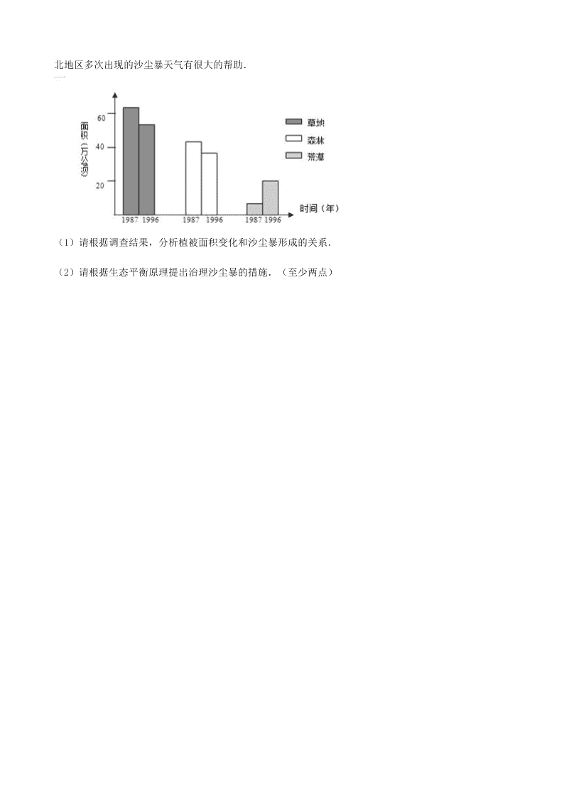 新人教版七年级生物下册第四单元第七章第一节分析人类活动对生态环境的影响 同步练习 （答案）