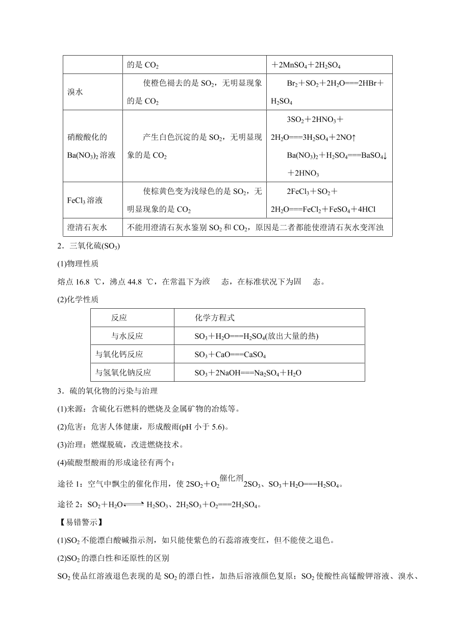 2020-2021学年高三化学一轮复习知识点第15讲 硫及其化合物