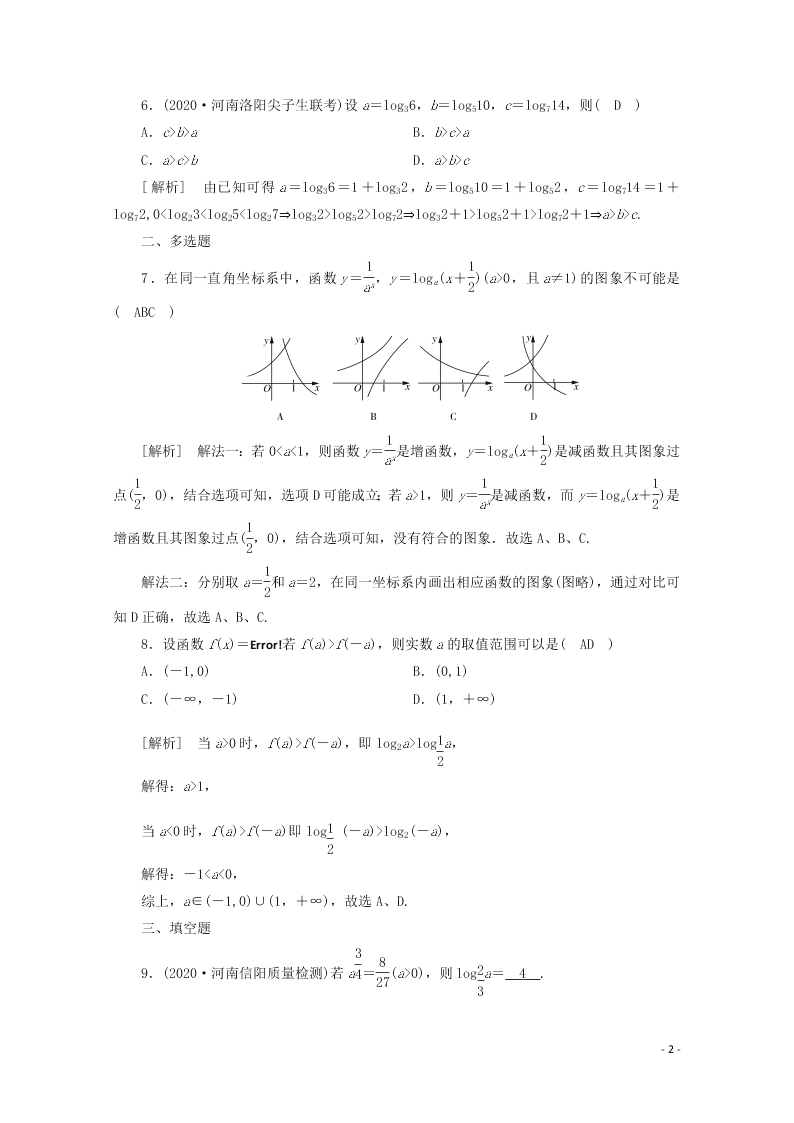 2021版高考数学一轮复习 第二章10对数与对数函数 练案（含解析）