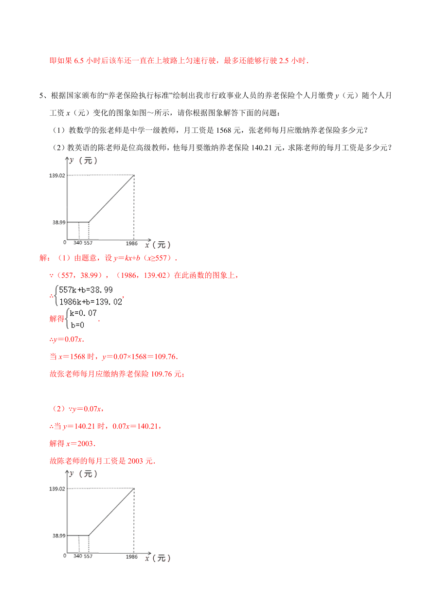 2020-2021学年北师大版初二数学上册难点突破20 一次函数中的函数图象分段实际应用问题