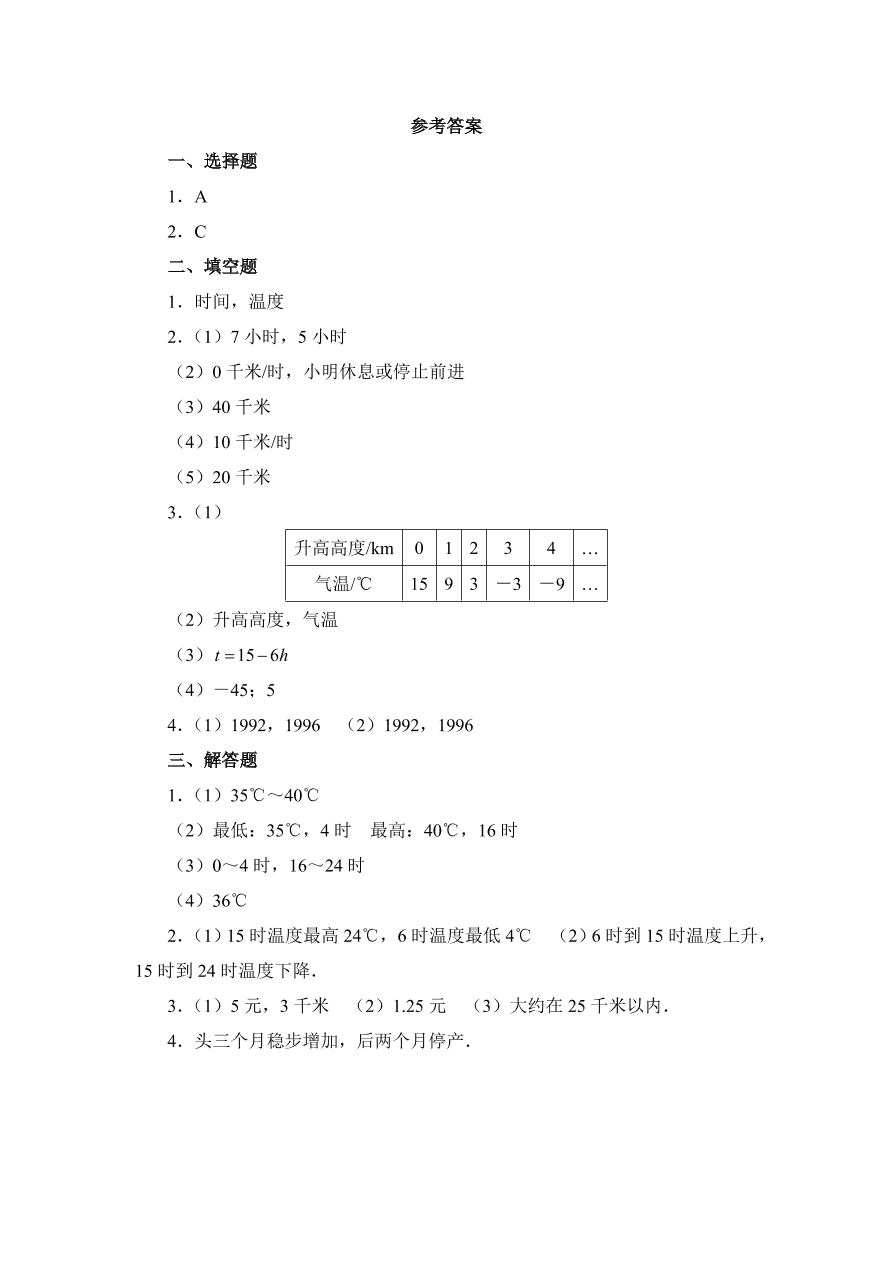 七年级数学下册《4.3用图象表示的变量间关系》第一课时同步练习及答案1