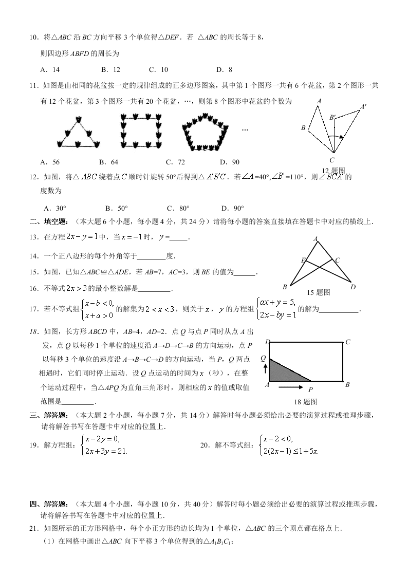 泉州市七年级下册期末数学质量检测卷及答案