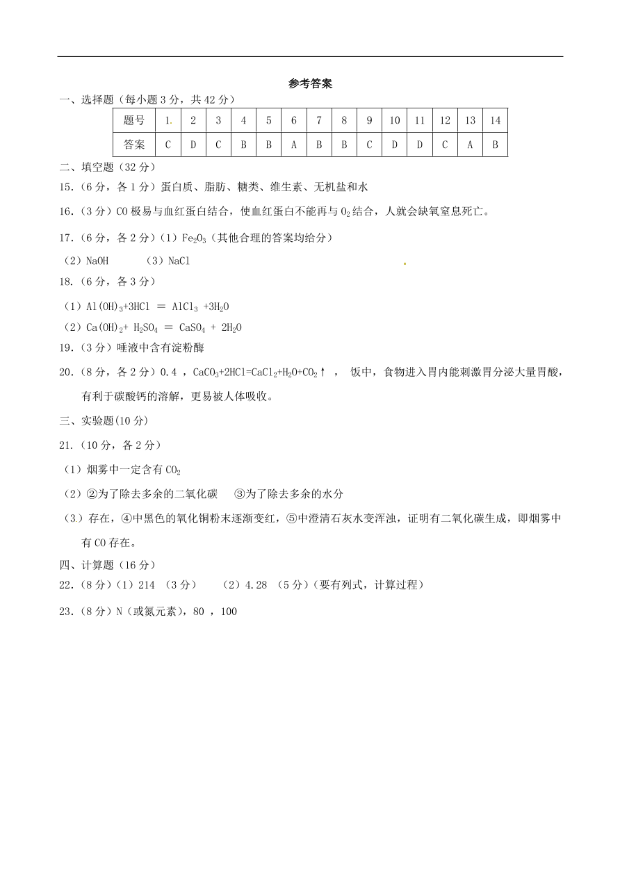 九年级化学下册第12单元测试题及答案2