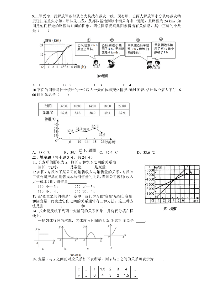 北师大版七年级数学下册第4章《变量之间的关系》单元测试试卷及答案（2）