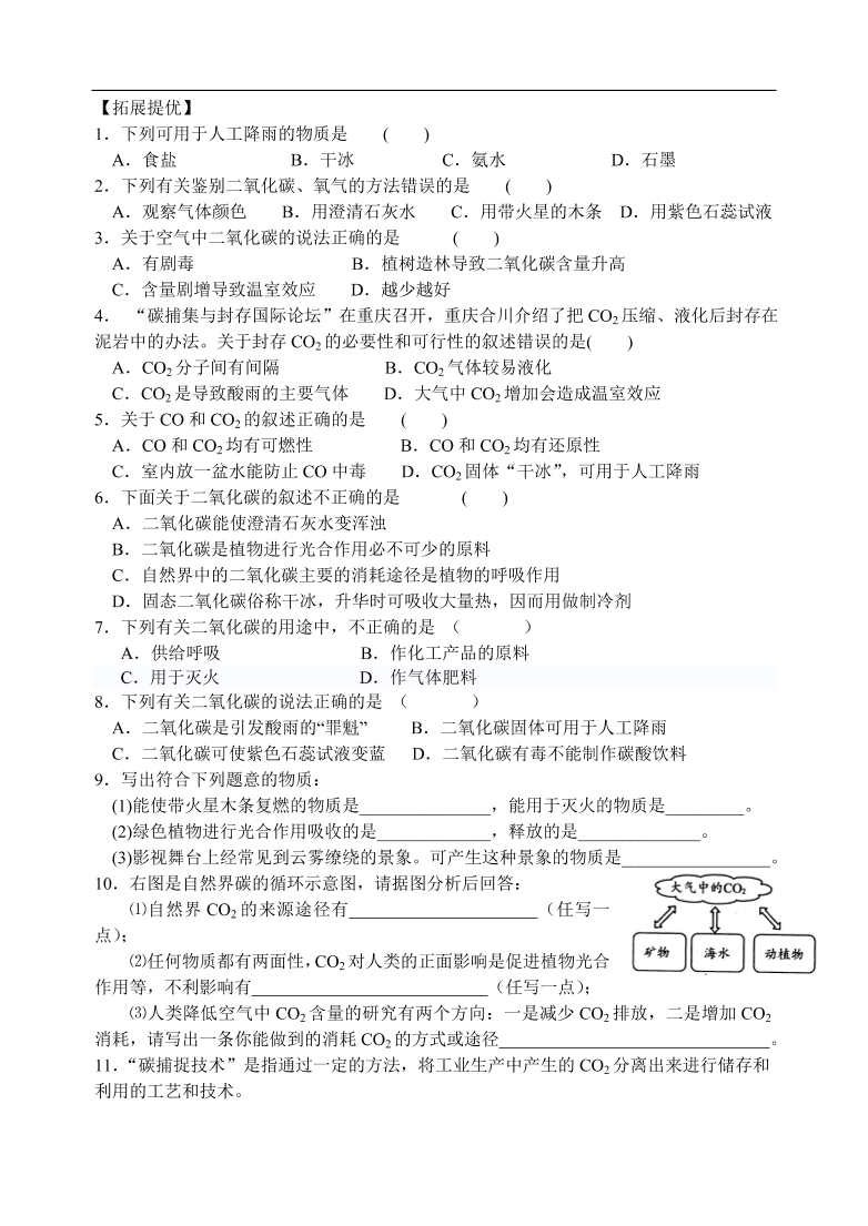 九年级化学专题复习  奇妙的二氧化碳专题练习