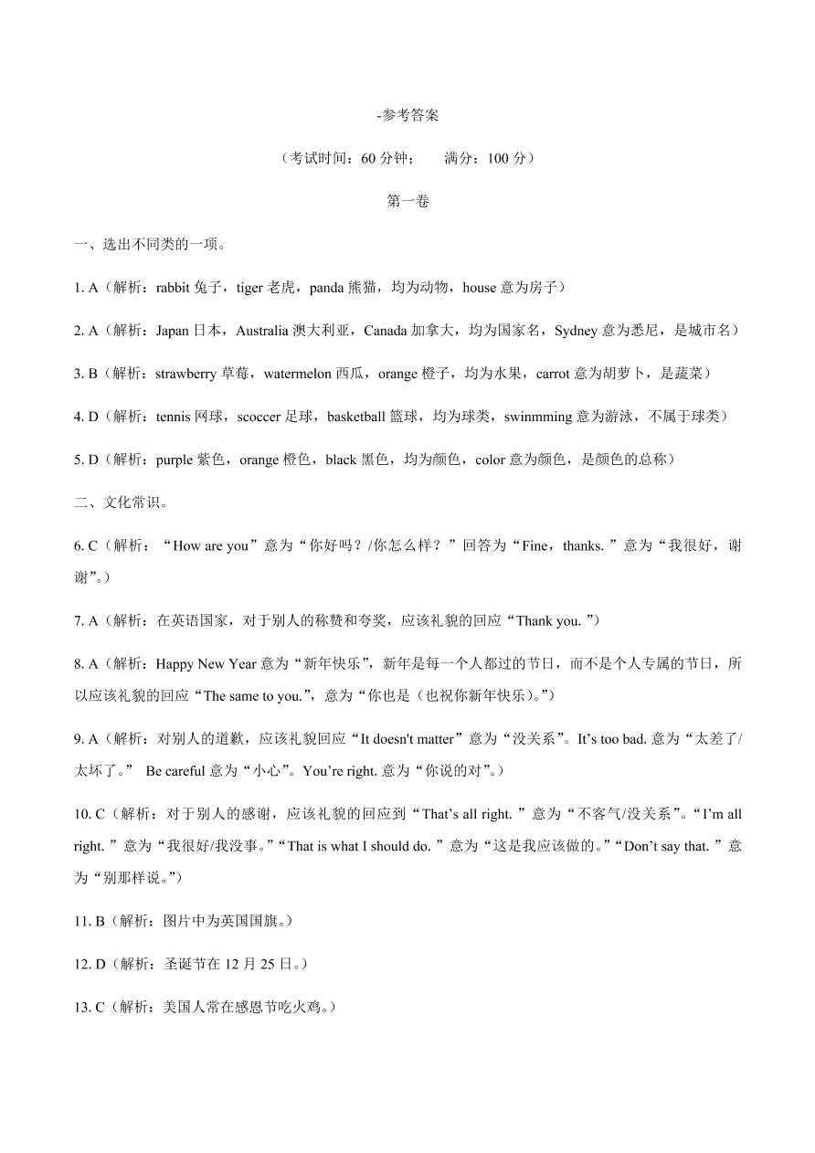 山东省青岛市七年级英语上册入学考试试卷及答案