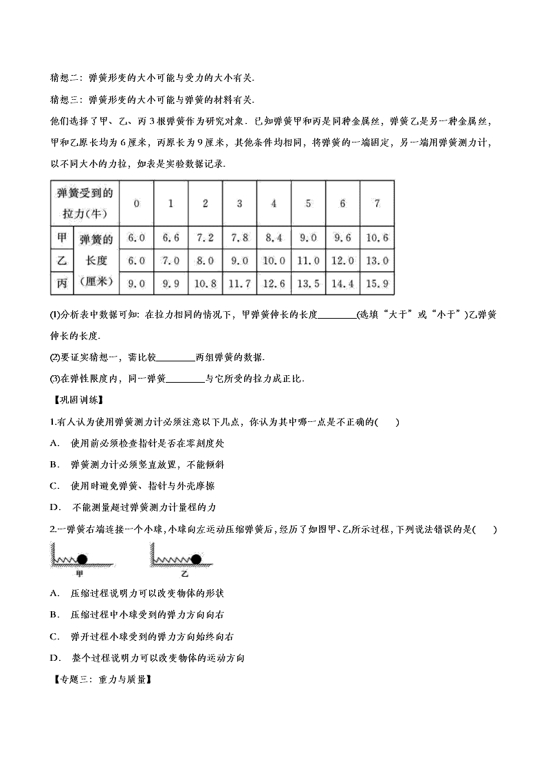 2020人教版初二物理重点知识专题训练：力