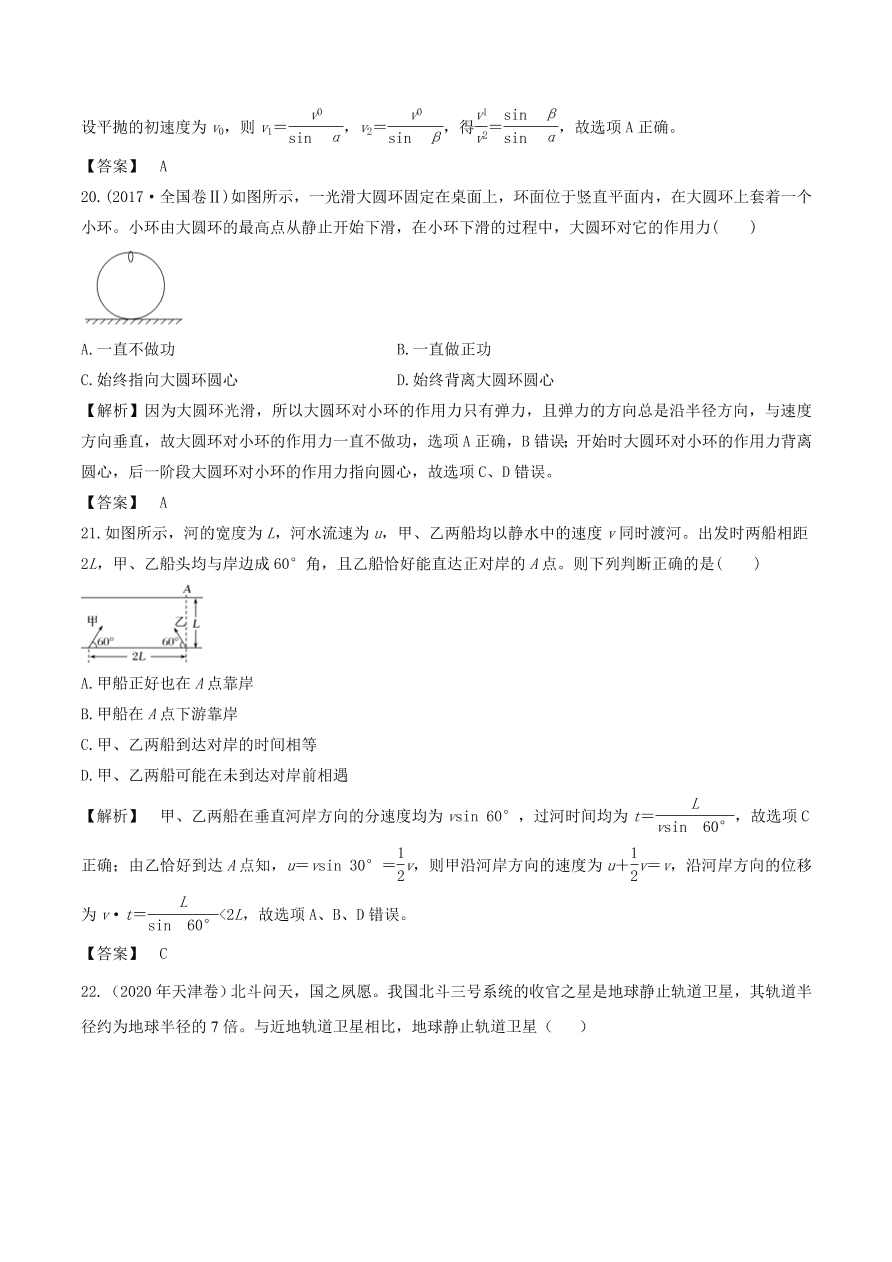 2021年高三物理选择题强化训练专题三 力学中的曲线运动