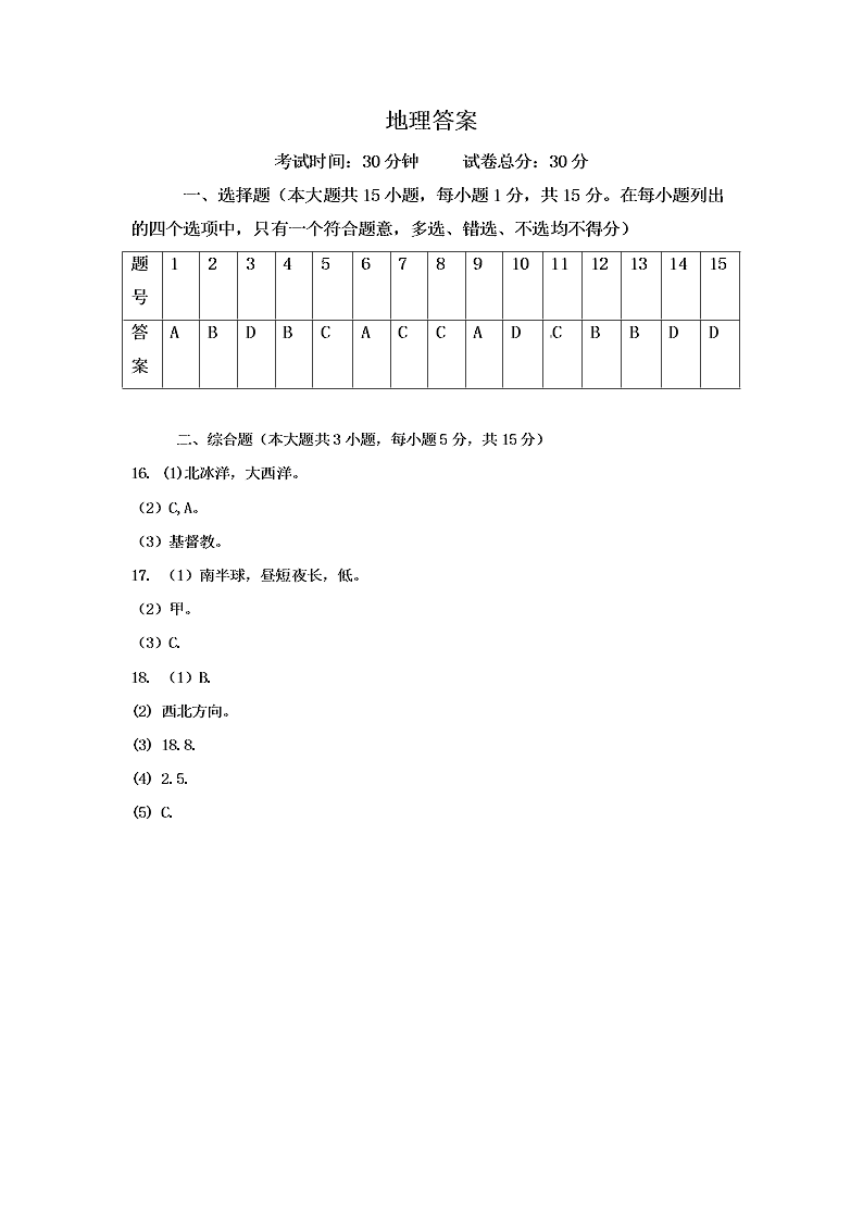 江西省宜春市九年级地理上学期期中考试卷及答案