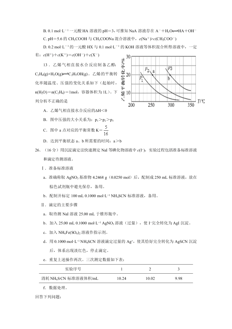 四川省南充市白塔中学2020-2021学年高三上学期化学月考试题（含答案）