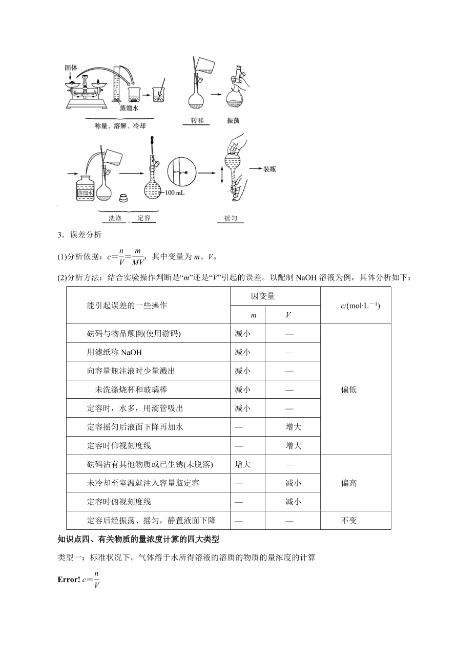 2020-2021学年高三化学一轮复习知识点第4讲 一定物质的量浓度的溶液及其配制