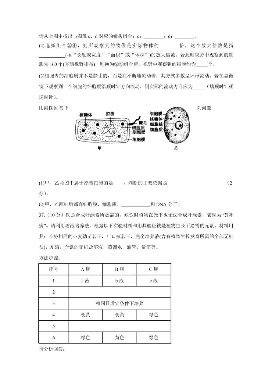 吉林省长春市第五中学2020-2021高一生物上学期期中试题（Word版含答案）