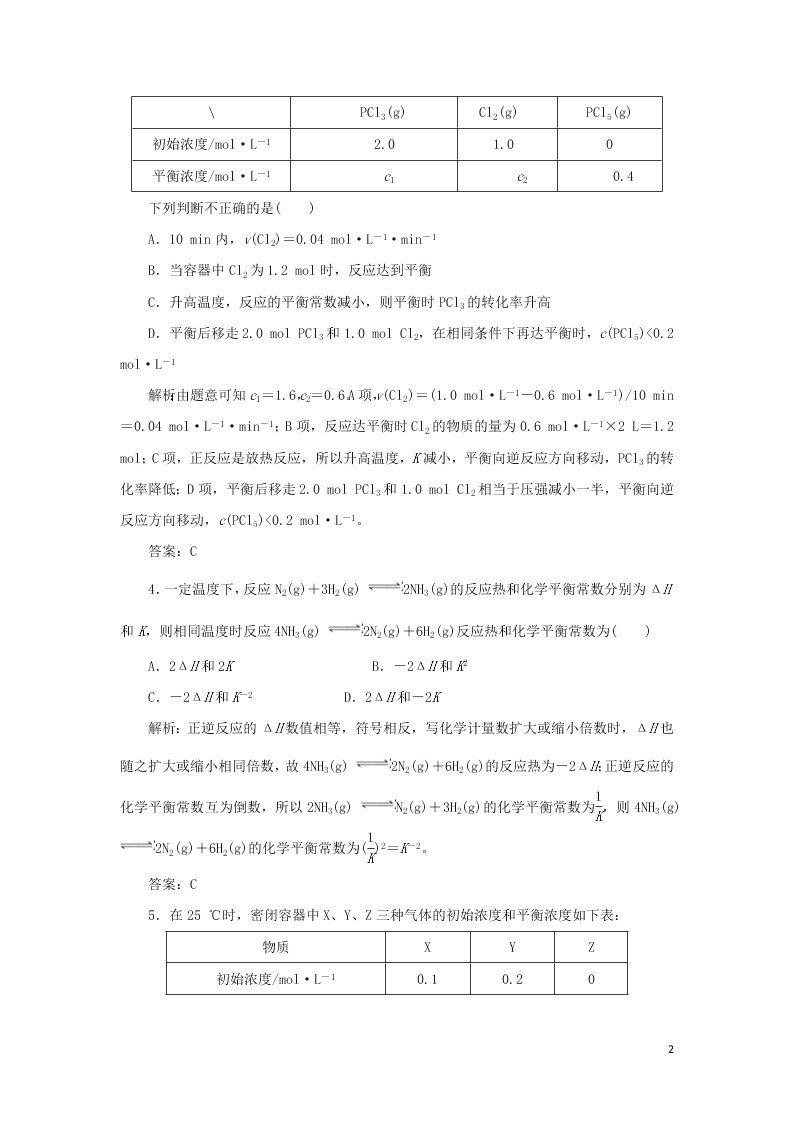 （暑期备课）2020高一化学全一册课时作业8：化学平衡常数（含答案）