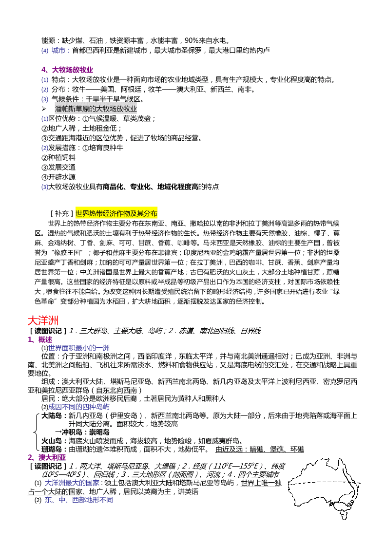 2020高三上学期地理备考重要知识点