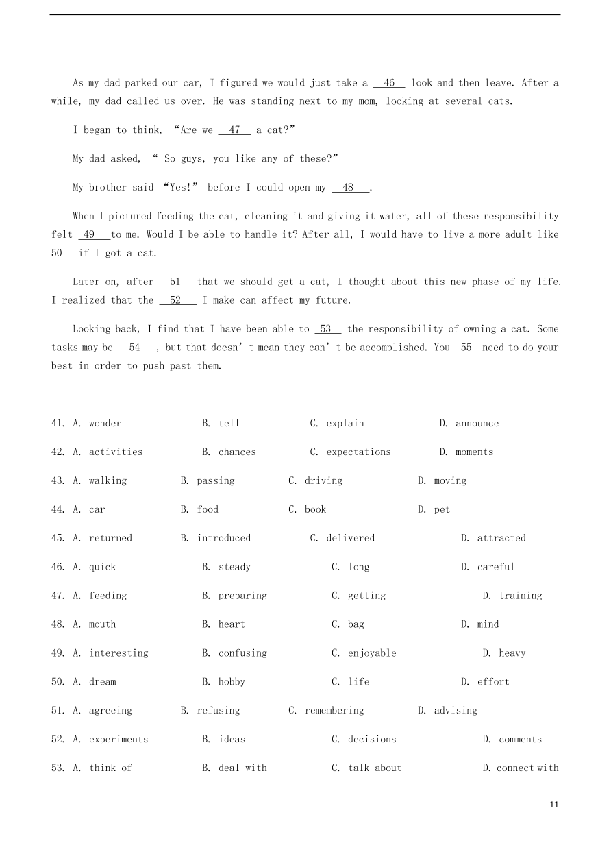 湖北省新高考联考协作体2020-2021学年高一英语上学期期中试题（含答案）