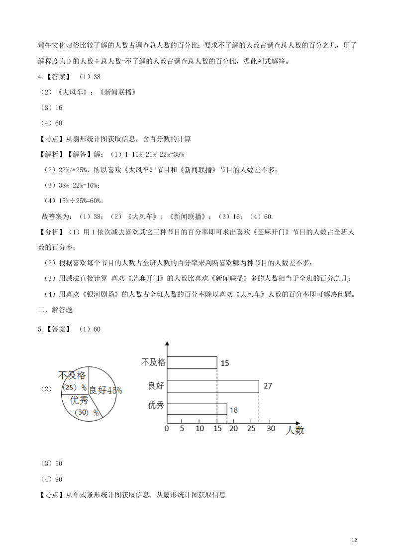 六年级数学上册专项复习七扇形统计图的应用试题（带解析新人教版）