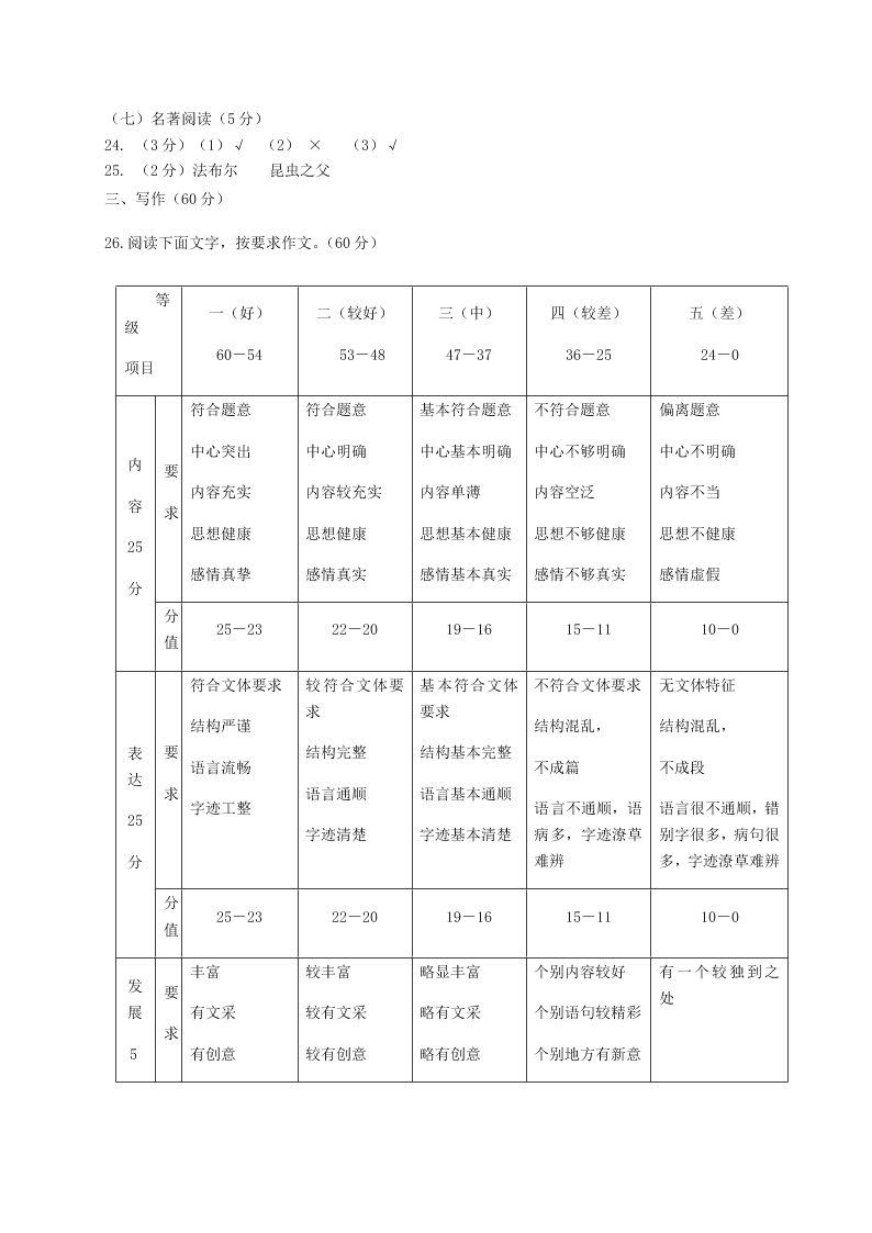 2019-2020学年初二上学期月考语文试题（福建省三明市宁化县）