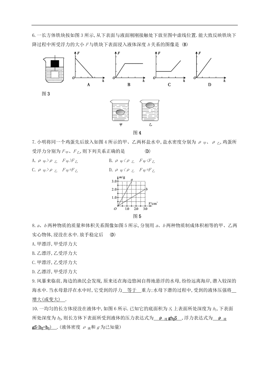  新人教版九年级中考物理  第十章 浮力复习测试
