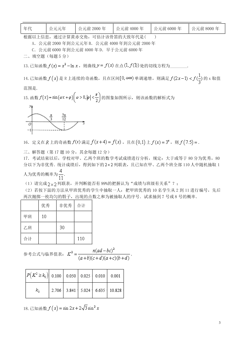 黑龙江省实验中学2021届高三（文）数学8月阶段测试试题（含答案）