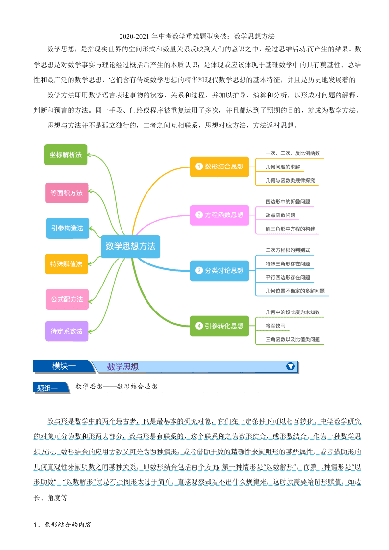 2020-2021年中考数学重难题型突破：数学思想方法