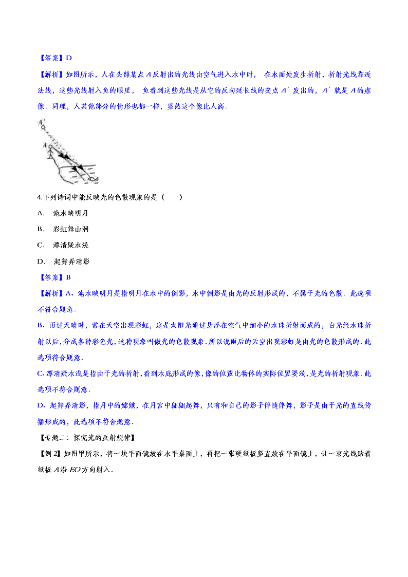 2020人教版初二物理重点知识专题训练：光现象
