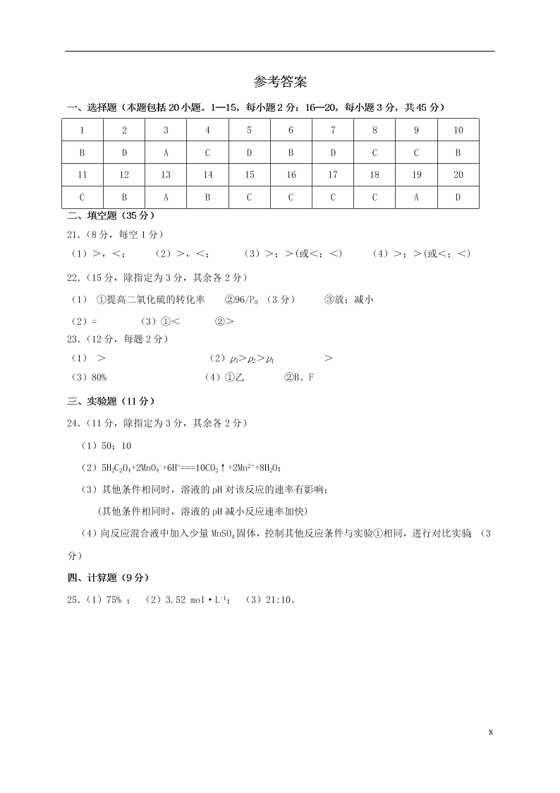 黑龙江省哈尔滨师范大学附属中学2020学年高二化学10月月考试题（含答案）