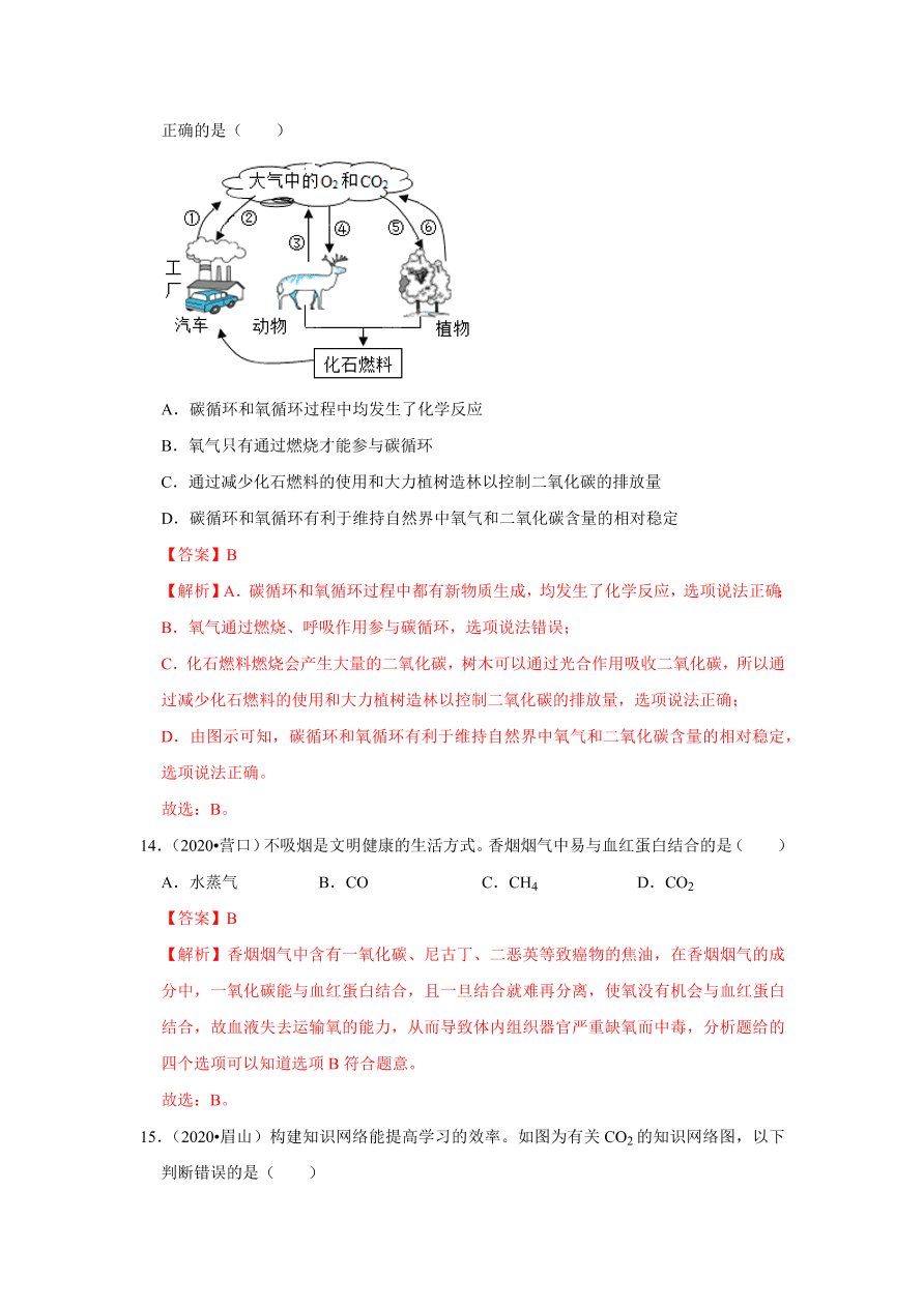 2020-2021学年人教版初三化学上学期单元复习必杀50题第六单元 碳和碳的氧化物