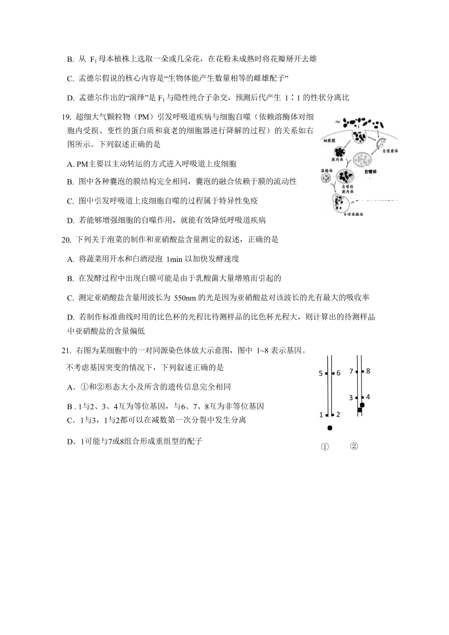 浙江省台州市2021届高三生物11月一模试题（Word版附答案）