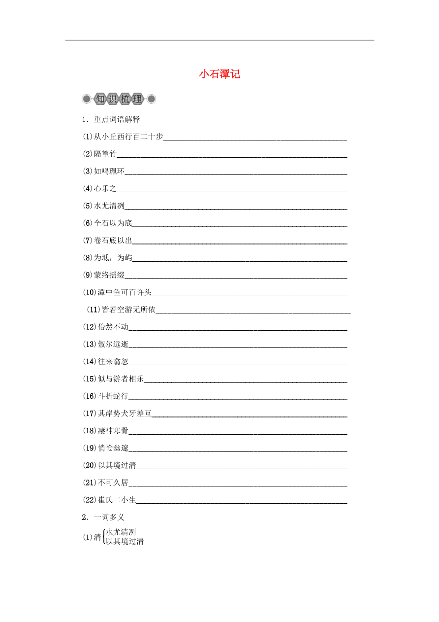 中考语文复习第六篇课内文言知识梳理八下小石潭记讲解