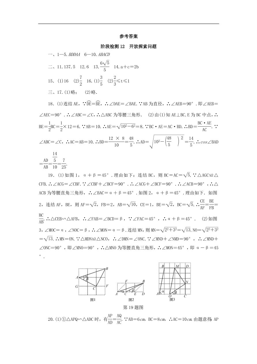 中考数学总复习阶段检测 12开放探索问题试题