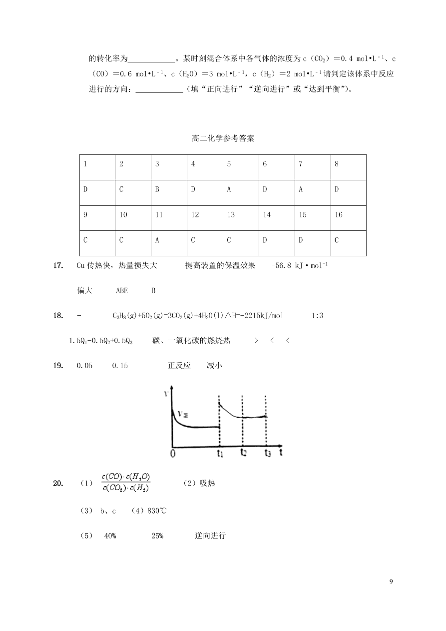 甘肃省武威第六中学2020-2021学年高二化学上学期第一学段考试试题