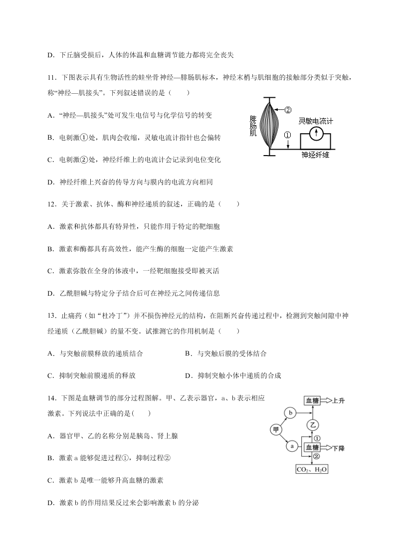 河北省邯郸市大名县第一中学2020-2021学年高二上学期生物月考试题（含答案）