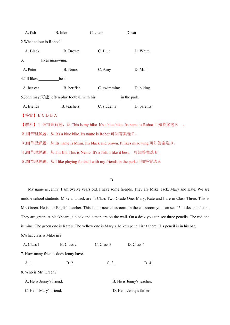 2020-2021学年外研版初一英语上学期同步单元测试Starter Module1-4（A卷）