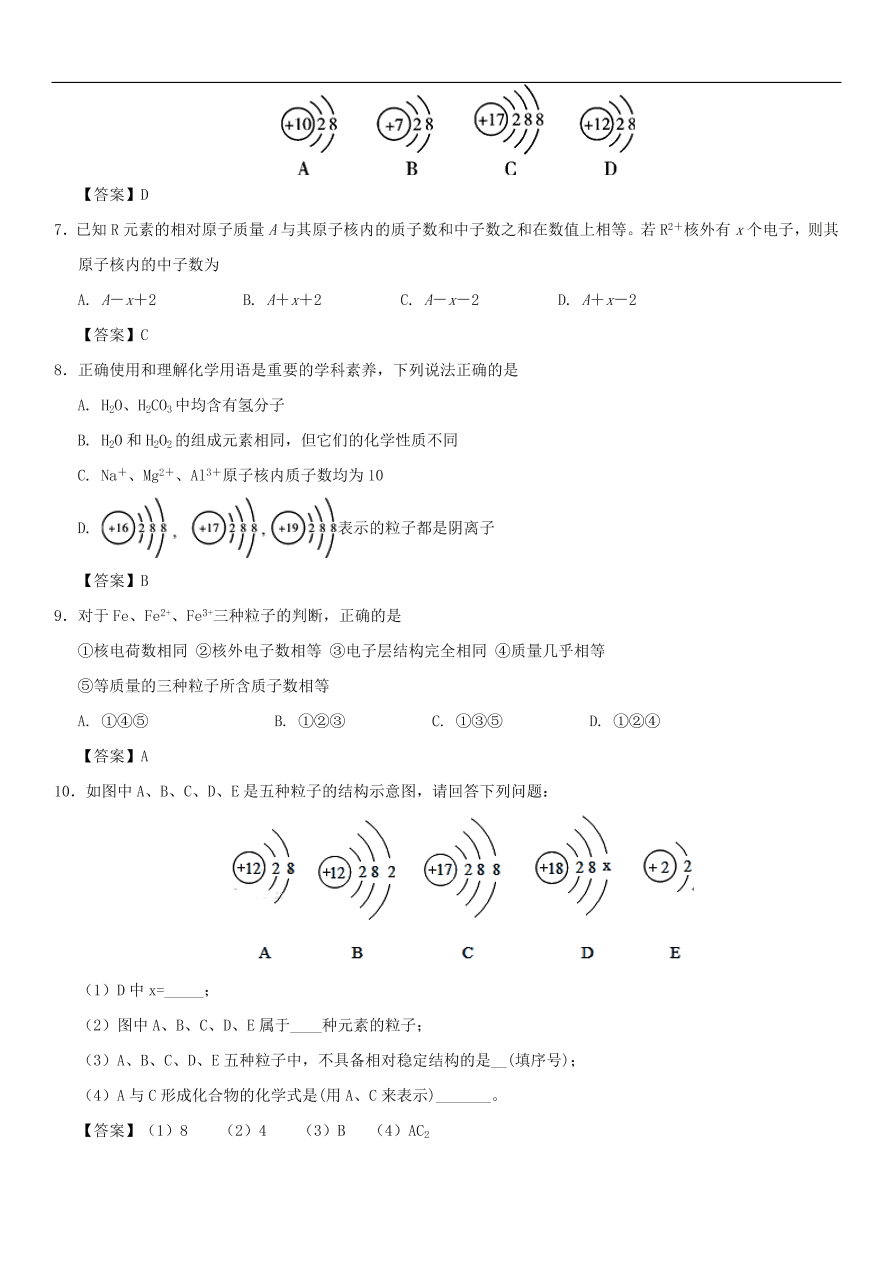 中考化学重要考点复习  离子的形成练习卷